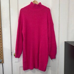 NWT Anthropologie Flat White Women's Turtleneck Pink Sweater Dress, Size XL